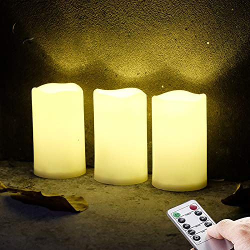 NONNO&ZGF 3 Outdoor Stück LED im Freien Wasserdichte Kerzen, Batteriebetriebene Plastikkerze mit Fernbedienung/Timer-Funktion (Warmweißes Licht) - 7,5cm X 12,5cm