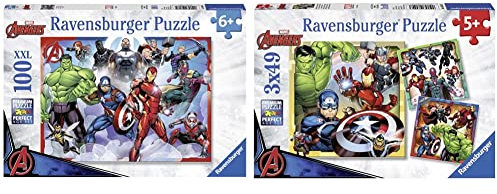 Ravensburger Marvel Avengers 100 Piece Jigsaw Puzzle with Extra Large Pieces for Kids Age 6 Years and Up & Marvel Avengers Assemble 3 x 49 Piece Jigsaw Puzzles for Kids Age 5 Years Up