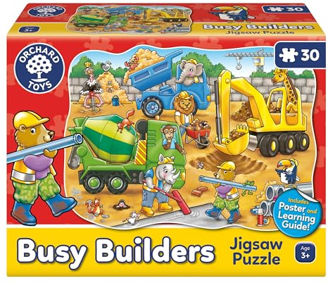 Orchard Toys Busy Builders Jigsaw Puzzle, 30-Piece Shaped Educational Jigsaw Puzzle, For Kids Age 3+, Develops Hand-Eye Coordination