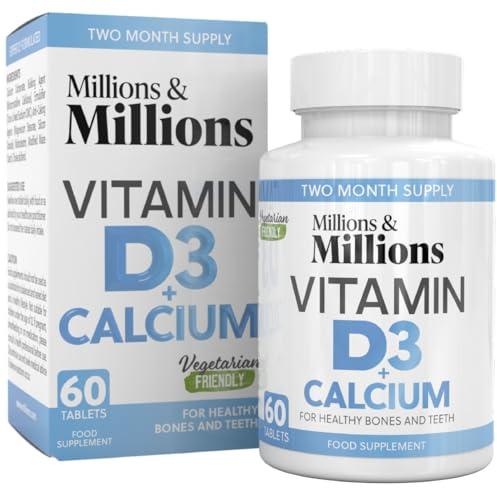 Millions & Millions - Calcium 400mg + Vitamin D3 200iu • Musculoskeletal Support for Strong Bones, Muscles & Teeth • Suitable for Vegetarians • 60 Tablets • 2 Month Supply