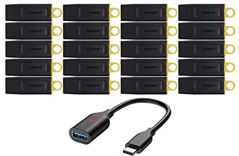 Kingston 128GB USB 3.2 DataTraveler Exodia Flash Drive (20-Pack) with USB-C Adapter Bundle (21 Items)