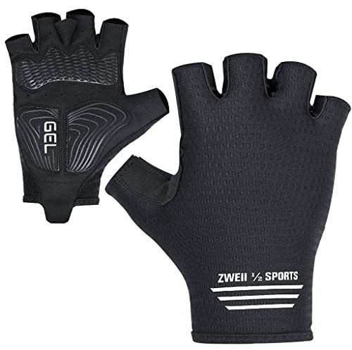 Zweii ½ Sports Herren Damen Fahrradhandschuhe Halbfinger Atmungsaktiv Freizeit Sommer Fahrradhandschuhe Gel Dämpfung Atmungsaktiv Anti-Rutsch Outdoor MTB Handschuhe (XL, Schwarz - Weiß)