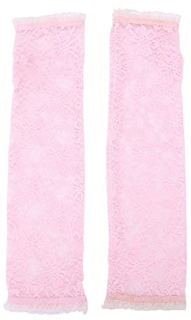 Spitze Fingerlose Ellenbogen Lang Handschuhe - Blumen Hochzeit Party Abend Fahrhandschuhe Armstulpen für Radsport, Sommer Sonnenschutz für Damen, Rosa
