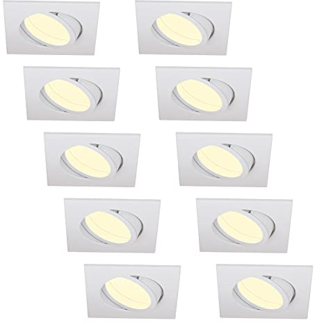 HCFEI LED Einbaustrahler ultra Flach | 425 Lumen | 230V 5W | Dimmbar | Gehäuse Eckig | Schwenkbar | Weiß-Matt (10er - Warmweiß)