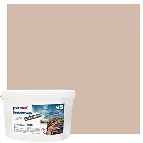 Preismaxx Perfektweiß Wandfarbe braun matt 2,5L - Innenwandfarbe für kreative Wandgestaltung, Innenfarbe haselnuss, hohe Deckkraft Klasse 2, Trendfarbe für Wohnzimmer, bunte Akzentfarbe