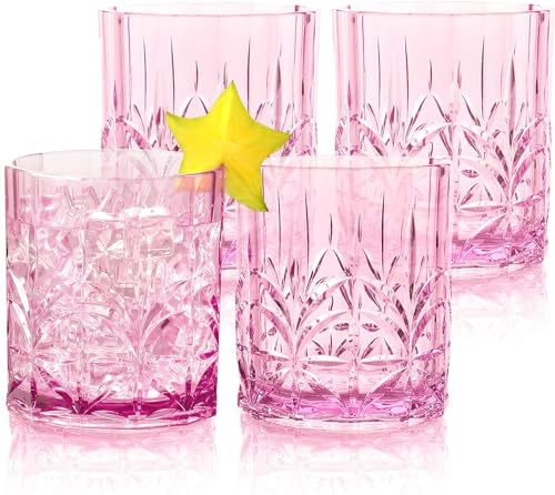 BELLAFORTE Lot de 4 verres courts incassables en plastique Tritan de 388,5 g – Myrtle Beach – Verres à whisky incassables – Sans BPA – Passe au lave-vaisselle – Rose