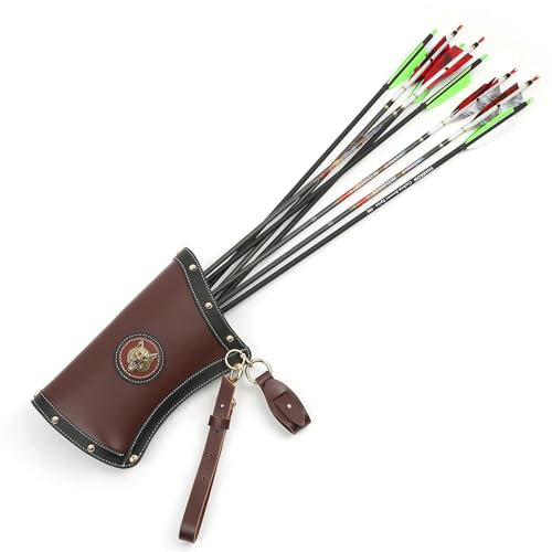 SHARROW Bogenschießen Köcher aus Leder Seitenköcher Traditioneller Pfeile Köcher Pfeilköcher Reitköcher Einstellbar Pfeilhalter für Recurvebogen Langbogen Jagdschießen