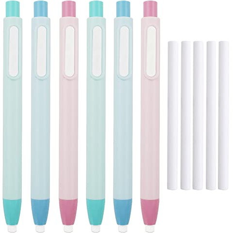 6 Stücke Einziehbare Schiebe Radiergummi Stifthalter mit 6 Nachfüll-Radiergummis, Nachfüllbar, Stift-Form, Radiergummi für Kinder, Studenten, Künstler, Malen, Schreiben