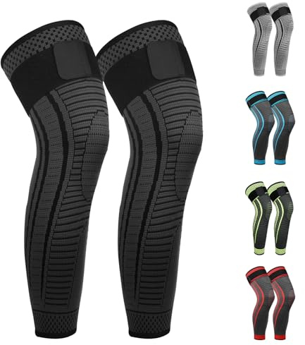 Ruilala Kniebandage Lang 2 Stück Kniestütze Kompression Atmungsaktiv für Männer Damen Lang Knieschützer Einstellbar für Laufen, Sport, ACL, Arthritis, Meniskus (Schwarz, XL)
