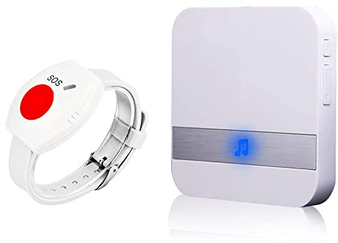 ALEENFOON Home Safety Patient Alert Alarm System Wireless Alarm Emergency Call Button Caregiver Pager Plug-in Elderly Monitor Caregiver Personal Pager for Elderly Kids (1 to 1 White)