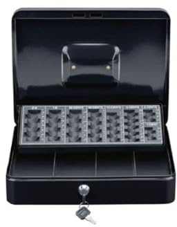 BLACK+DECKER 4-Fach-Geldkassette mit Münzsortierer - 30,5 x 8,5 x 24 CM - inkl. 2 Schlüssel – Metall – Schwarz