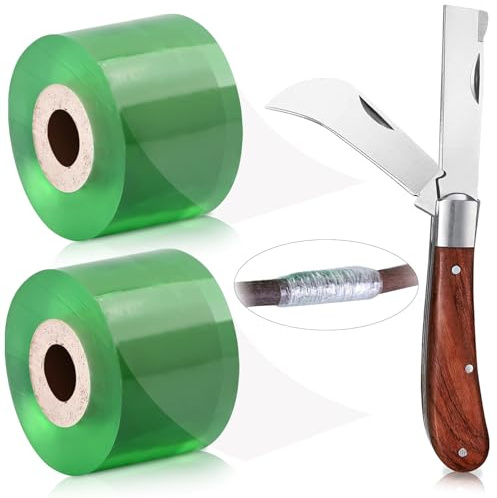 2 Rollen Blumenveredelungsband + Veredelungsmesser | dehnbares Baumveredelungsband Feuchtigkeitsbarriere für Pflanzenreparatur Blumenbäume Obstbäume
