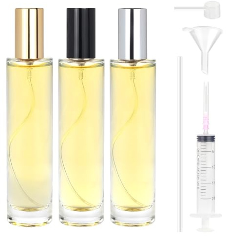 Samulee 3 Stück Parfümzerstäuber Nachfüllbar Glasflasche 50ml, Parfum Zerstäuber für Unterwegs Glas, Parfum Flakon Leer mit Goldene, Silberne und Schwarze Kappen für Reisen, Ferien, Geschenke