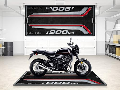 wibeart MPM Motorradmatte für Z900 RS, waschbar, rutschfest, öl- und wasserabweisend, für den Einsatz in Garage, Ausstellungsraum und Werkstatt | Größe 2: 102 x 47/260 x 120 cm