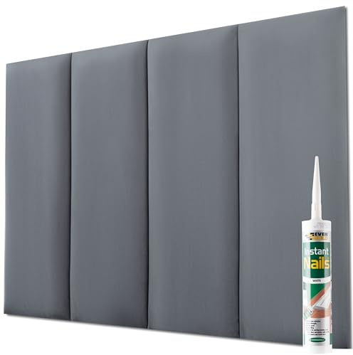 Velvet Padded Wall Panels Set of 4 With Adhesive - H31.5 x W11.8 (80x30cm) Wall Mounted Headboards - Anti Collision 3D Dark Grey Upholstered Headboards for Beds, Cladding Panels for Kids Room