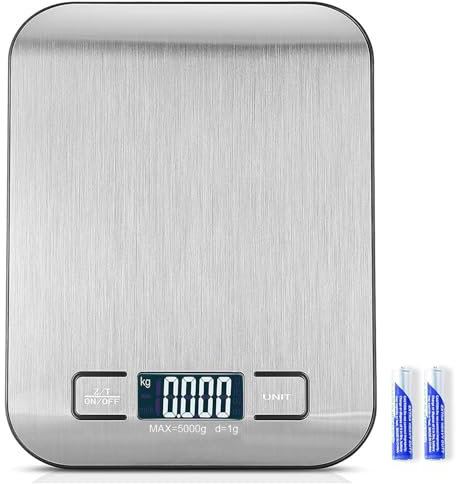 Kitchen Scale, 11 lb Digital Food Scales with Batteries, 5 Units with Tare Function, Touch Button, Backlit LCD Display