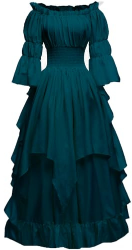 PLWEDDING Damen Gothic Hexen Kleid Mittelalter Renaissance Kostüm Viktorianisches Kleid(Blau,S/M)