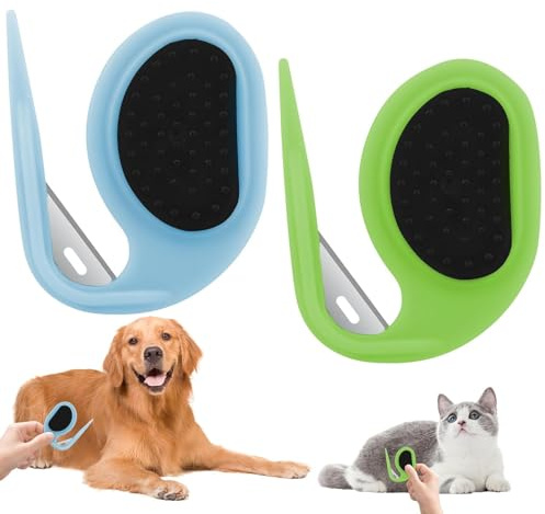 Entfilzungsmesser Katze, 2 Stück Flohkamm für Katzen mit Stahlklinge, Knotenkamm Haarentfernungswerkzeug, Massage Kamm für Katzen，Pflegemesser für Langhaarige Haustiere, Entfernen von Verfilzungen