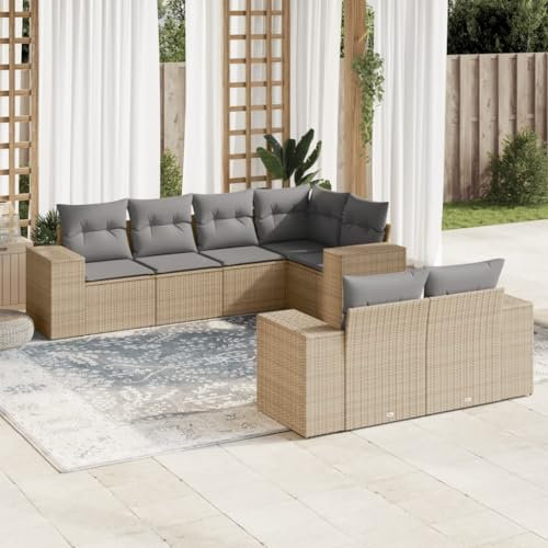 Homgoday Gartensofa-Set 7-teilig mit beigen Kissen aus Polyrattan, Outdoor-Sofas für den Garten, Gartenmöbel-Set für den Außenbereich, Gartenmöbel Type3222808