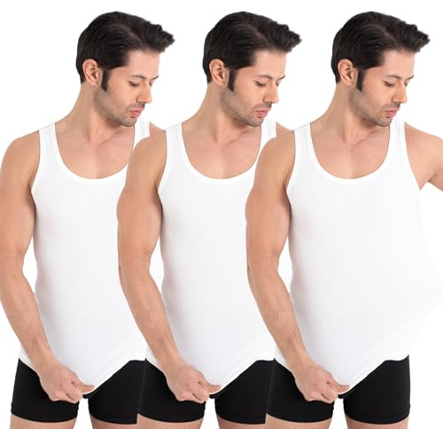 UNDEREA Canottiera da uomo – 100% cotone a costine, traspirante e morbida | Canottiera da uomo | Confezione da 3/5 pezzi, 3 x bianco, 5XL