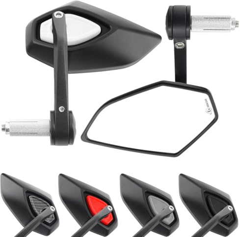 Area1 universal Motorrad Lenkerendenspiegel Rückspiegel Paar e-geprüft kompatibel mit Duke SMC/R MT07 MT09 MT125 Z900 Z650 Z500 Z125 CB500 SV650 ER650 ER-6N Eliminator Vulcan S VN Diavel (weiß)