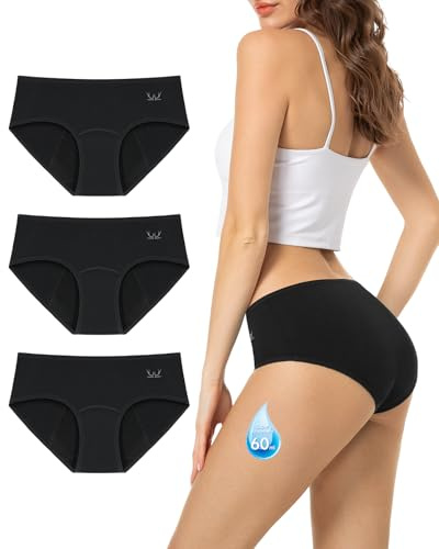 TANSTC Period Pants Heavy Flow 60ML Absorbency Period Underwear for Women Extra Protection Soft Breathable Leakproof Washable Menstrual Knickers Postpartum Underwear Pack of 3,Black,S