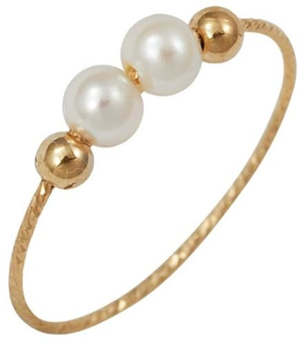 Perlenring mit goldenen Perlen, elegantes, minimalistisches Design, perfekte Größe 6, bequeme Passform, ideal für den täglichen Stil der Frauen, Einheitsgröße, Perle + Legierung, kein Edelstein, One