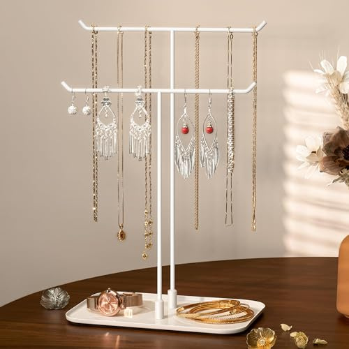 Josmimic Soporte para Joyas Porta Joyas Bandeja para Joyas Almacenamiento de Joyas para Collares Pulseras Pendientes Tachuelas Anillos Idea de Regalo Blanco