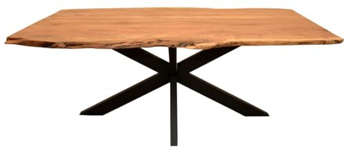 MR. DEKO Esstisch Catania 160x90x76cm (LxBxH) | Baumkantentisch Vollholz | 6-8 Personen | Massivholz Tischplatte | Tisch Esszimmer | Echte Baumkante | Wood Dining Table