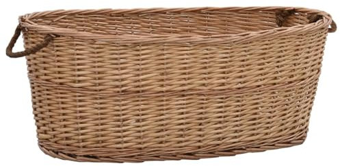 Homgoday Panier à bûches avec poignées de transport en saule naturel 88 x 57 x 34 cm Panier en osier pour ranger le bois de chauffage