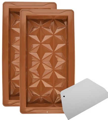 SHUOHONG 2 Stück Schokoladenform mit 1 Schaber, Schokoladenform Silikon, Pralinenform Silikon, Silikonform Schokoladentafel, Tief Antihaftbeschi für Schokolade (Braun)