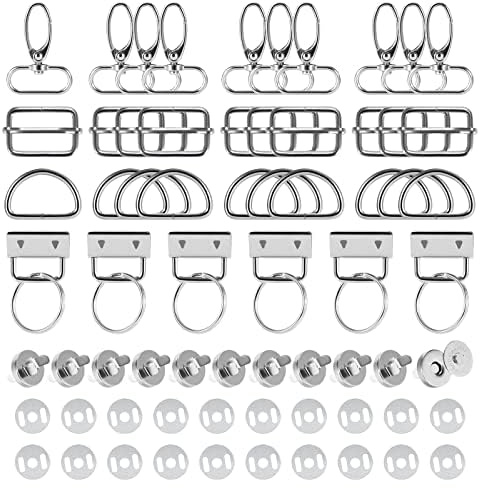 Jesustree Fibbie Metallo Accessori Cucito per Borse Tracolla Zaino Craft Fai da Te, 46 Pezzi Ganci a Scatto Girevoli Anello per Portachiavi, Portachiavi Anelli a D e Scorrevole Fibbia