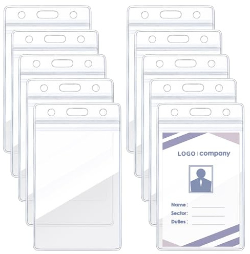 10 Pcs A6 Vertical Extra Large Portrait Clear ID Badge Card Holders Plastic Pocket Pouches 17 x 11.5 cm Card Sleeve Name Tag Badges ID Holder Holds 145 x 105 mm for Passport ID Cards Business Office