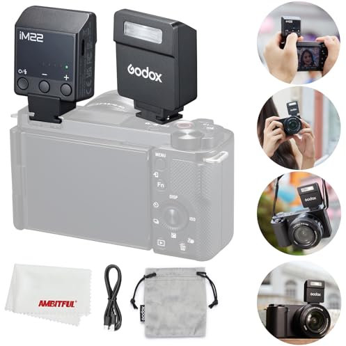 Godox iM22 Camera Flash, Mini Flash Speedlite, GN15 with 7 Levels Flash Power, CCT 6000K±200K with S1/S2 Optical Control Compatible with Fuji/Sony/Nikon/Canon/Olympus Camera
