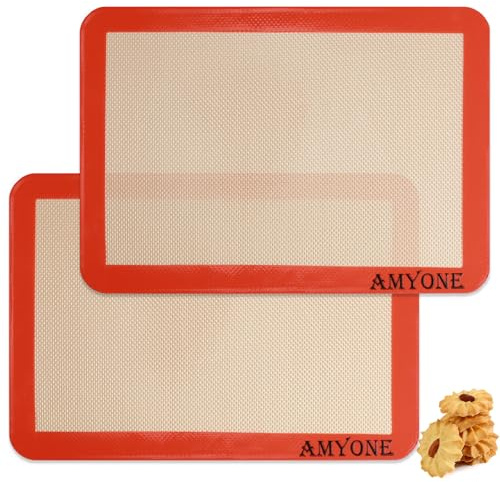 AMYONE Quarter Sheet Silicone Baking Mat, 2 Pcs Non-Stick Silicone Baking Mats Cookie Sheet for 9x13 Baking Pan, Reusable Baking Sheet Liners Compatible with Nordic Ware Naturals Quarter Sheet