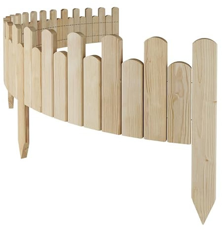 Floranica Beeteinfassung Holz Rollzaun Holzzaun 200 x 20 cm Unbehandelt unimprägniert Flexible Rasenkante Rollborder Palisade Gartenzaun Umzäunung für Garten