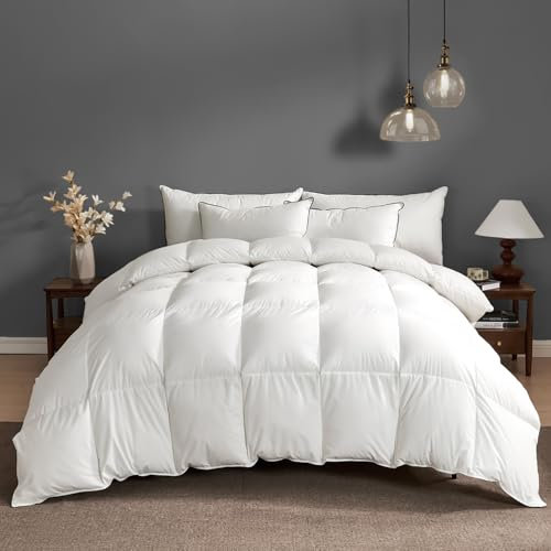 BPC Couette d'oie 135x200 100% Coton Bio, 80% Duvet et 20% Plumes 4 Saisons Couettes pour Hotel de Luxe, Couette Naturelle Tempérée anti Acariens, 1 Personne Blanc, Fluffy Medium Down Duvet 135x200 cm