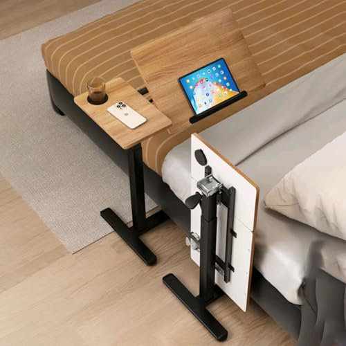 Kleiner Stehpult, höhenverstellbarer pneumatischer Laptop-Betttisch mit kippbarer Tischplatte und versteckten Rollen, tragbarer, klappbarer Betttisch für den Einsatz zu Hause und im Krankenhaus(Left)