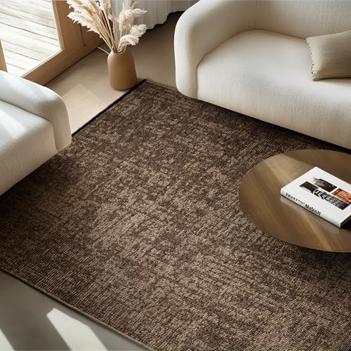 SIMPEX Baumwolle Teppich Braun 240x340 cm - Waschbar, Boho-Stil, Vintage Kelim, Kurzflor, rutschfest & Weich, Einfarbig Meliert, Für Wohnzimmer, Schlafzimmer, Büro & Küche