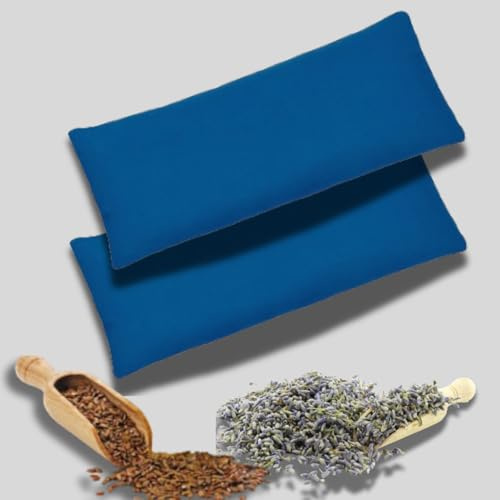 New Life Herbals Set di 2 cuscini per occhi da yoga, maschere per occhi in seta profumate ai semi di lino e lavanda + kit fai da te, fodera in seta e cotone, per rilassarsi, dormire e savasana, fodere
