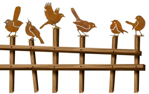 Brewlix 6 Pcs Rusty Bird Garden Decorations, Simulation Bird Silhouette Metal Ornaments, Garden Fence Decorations, Rusty Birds Ornaments for Fences, Windowsills, Branches, Patio, Yard