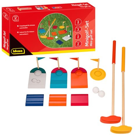 Idena Minigolf-Set, 11-teilig, Holz, für drinnen und draußen, ab 6 Jahren