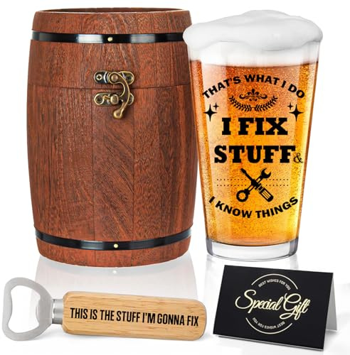 Joybble Birthday Gifts for Men, Beer Glass Gift Set for Men, Funny and Unusual Ideas Presents, Beers & Craft Ale Presents for Dad, Novelty Father's Day Pint Drinks Gifts for Dad or Brother