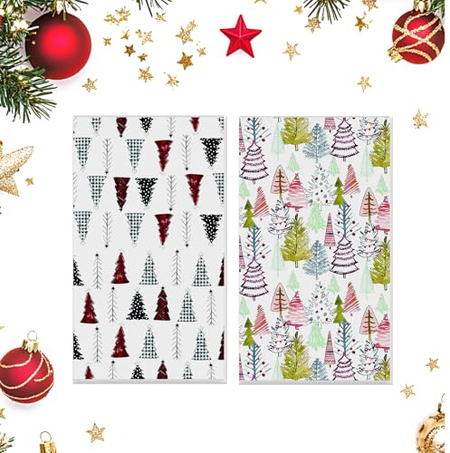 Epunk Christmas Tree Tea Towels 2 Pack - Super Soft Microfiber Kitchen Towels 45x66cm, Festive Scottish Design - Reusable & Fade Resistant Ideal Festive Gift (Colored)