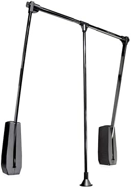 Emuca - Colgador abatible para pared Hang, Barra de armario abatible, perchero basculante, anchura regulable 600-830mm, Negro, Acero y Plástico