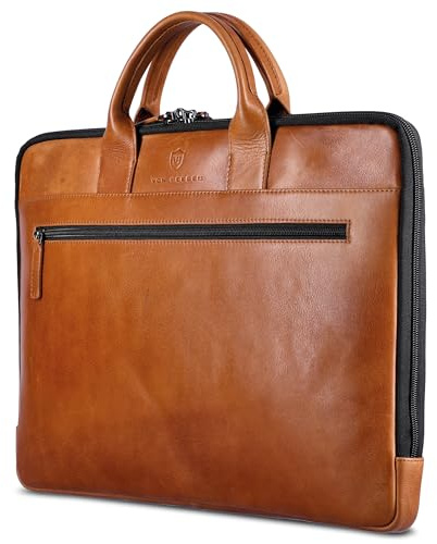 VON HEESEN Leder Aktentasche Laptoptasche bis 16 Zoll aus hochwertigem Nappa-Leder