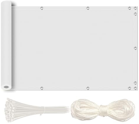 Parasol para balcón exterior, 90 x 1000 cm, impermeable, resistente a los rayos UV, resistente al viento, para jardín, patio, reforzado con bridas para cables, color blanco