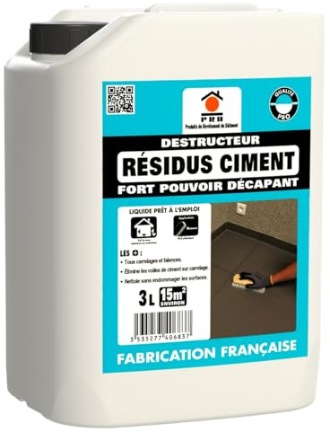 Décapant Résidus de Ciment 3L - Nettoyant Puissant Ciment et Laitance - Usage Intérieur/Extérieur Sols, Murs et Façades