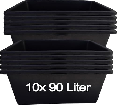 Mörtelkasten 90 Liter 10er Set Maurerkasten Pflanzkübel stapelbar robust | BURI, UV-beständig, Bauwanne, Mörtelbehälter, Heimwerken, Gartenprojekte, schlagfest, Made in Germany, langlebig, vielseitig