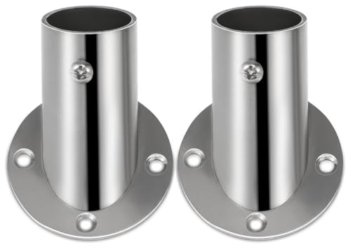 Alipis Stainless Steel Closet Rod Flange Holders Angled Flange Rod Holder Bracket Support for Wardrobe Shower Curtain Socket Towel Bar and Clothes Hanging 2 Pack